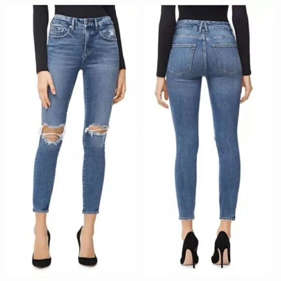 NEW Good American Good Legs Crop Denim in Blue 261 Medium Wash Size 6/28 - Picture 1 of 14